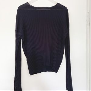 Theory Navy Sheer Pleated Knit top Size M